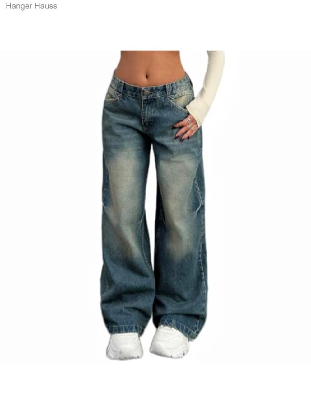 Women's Low Rise Wide Leg Stretchy Baggy Boyfriend Denim Jeans